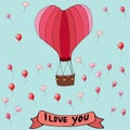 Romantic postcard with a large balloon with a basket